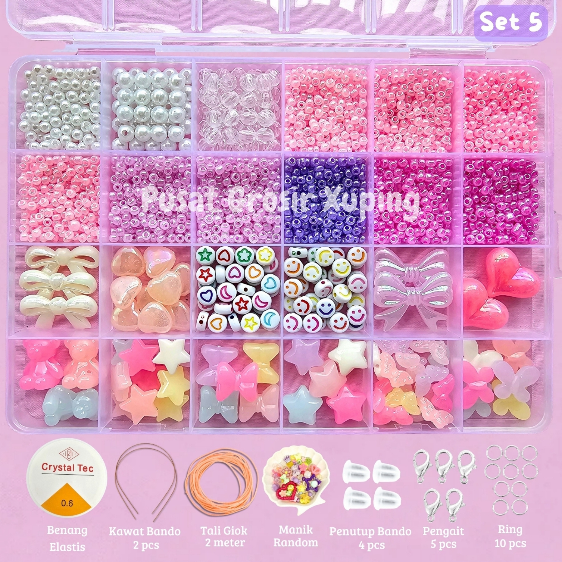 DIY Craft Kit Gelang Manik Manik Aesthetic - Manik Manik Pasir 1 Box Lengkap - Set Pernak Pernik Meronce Mote - SET 5